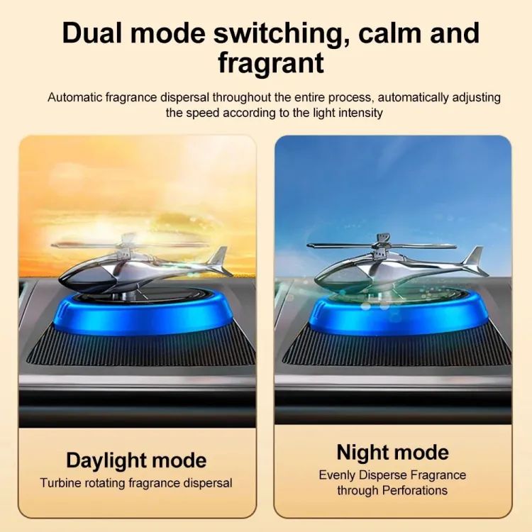 Solar Car Air Freshener Helicopter Auto Aromatherapy Sun Light Energy Rotation